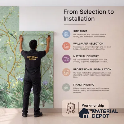 Whispers of a Spring Garden Tropical Mist Nature Art | WP 04002 Non Woven Matte Finish Chinoiserie Style Premium Customized size Wallpaper | 150 GSM WP01MTF Paper | (MOQ = 30 Sq. Ft.)