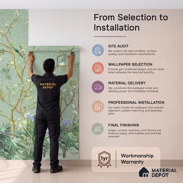 Whispers of a Spring Garden Tropical Mist Nature Art | WP 04002 Non Woven Matte Finish Chinoiserie Style Premium Customized size Wallpaper | 150 GSM WP01MTF Paper | (MOQ = 30 Sq. Ft.)