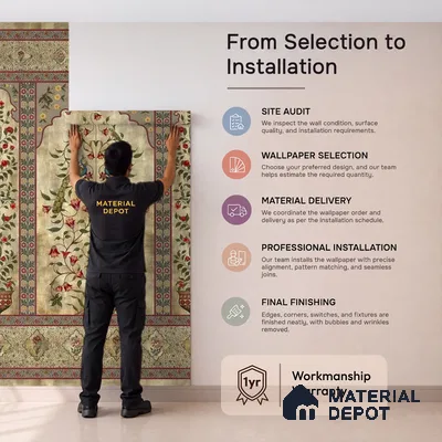 Madhuban Indian Floral Jharoka Canvas Wallpaper in Suneherii Collection Golden (Customized Size Wallpaper)