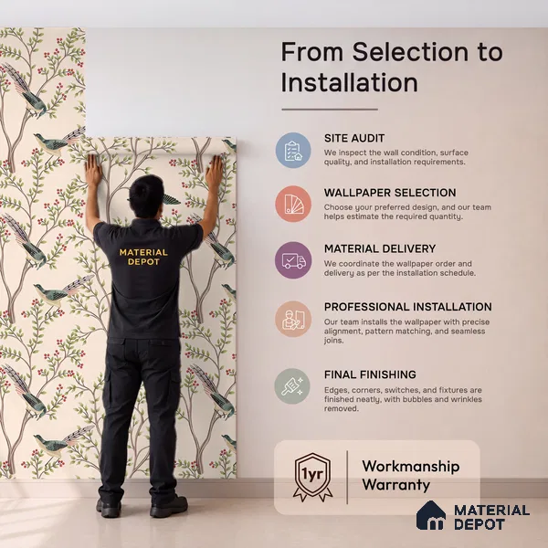 Berrywing Grove Chinoserie Blossom Oriental Mural Art | WP 04012 B Canvas Texture Finish Chinoiserie Style luxurious Customized size Wallpaper | 250 GSM WP01CNF Paper | (MOQ = 30 Sq. Ft.)
