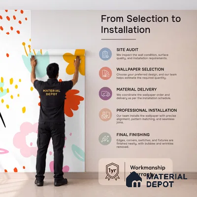 Flowers That Like to Dance Colorful Illustration | WP 04055 B Non Woven Matte Finish Florals Style Premium Customized size Wallpaper | 150 GSM WP01MTF Paper | (MOQ = 30 Sq. Ft.)