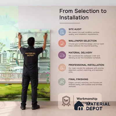 Courts of a Quiet Kingdom Royal Palace With Domes Wallscape | WP 04112 Non Woven Matte Finish Indian Style Premium Customized size Wallpaper | 150 GSM WP01MTF Paper | (MOQ = 30 Sq. Ft.)