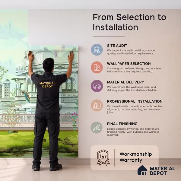 Courts of a Quiet Kingdom Royal Palace With Domes Wallscape | WP 04112 Non Woven Matte Finish Indian Style Premium Customized size Wallpaper | 150 GSM WP01MTF Paper | (MOQ = 30 Sq. Ft.)