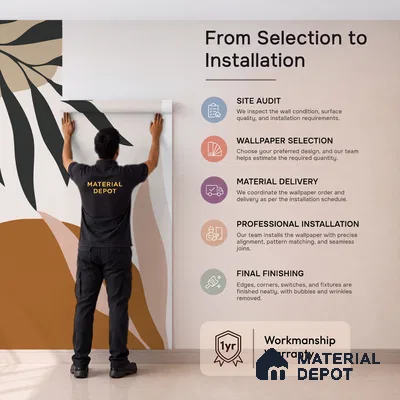 Muted Botanique Coral Hibiscus Harmony | WP 04148 Canvas Texture Finish Tropical Style luxurious Customized size Wallpaper | 250 GSM WP01CNF Paper | (MOQ = 30 Sq. Ft.)