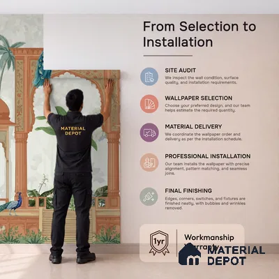 Rajmahal Garden Elegant Haveli Motif | WP 04169 Non Woven Matte Finish Indian Style Premium Customized size Wallpaper | 150 GSM WP01MTF Paper | (MOQ = 30 Sq. Ft.)
