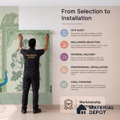 Ornamental Courtyard Pichwai | WP 04188 Non Woven Matte Finish Indian Style Premium Customized size Wallpaper | 150 GSM WP01MTF Paper | (MOQ = 30 Sq. Ft.)