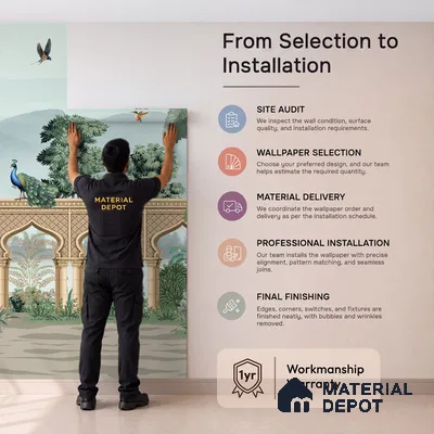A Walk Through the Royal Garden | WP 04190 Non Woven Matte Finish Indian Style Premium Customized size Wallpaper | 150 GSM WP01MTF Paper | (MOQ = 30 Sq. Ft.)