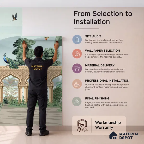 A Walk Through the Royal Garden | WP 04190 Non Woven Matte Finish Indian Style Premium Customized size Wallpaper | 150 GSM WP01MTF Paper | (MOQ = 30 Sq. Ft.)