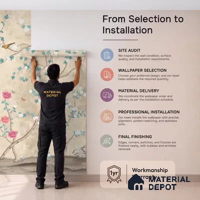 Sunset Serenade, Beige & Teal Chinoiserie Canvas Wallpaper Design