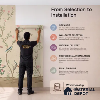 Bagiya, Peacock Chinoiserie in Indian Style, Clay Beige, Customised Handmade Wallpaper