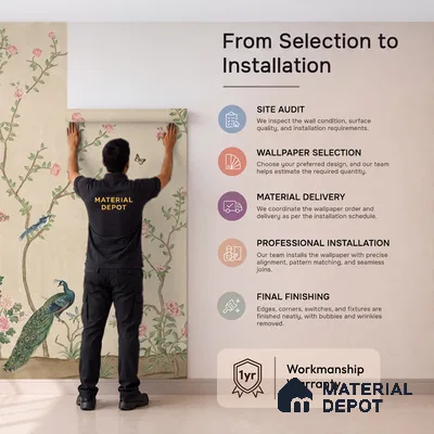 Bagiya, Peacock Chinoiserie in Indian Style, Clay Beige, Customised Sandstone Wallpaper