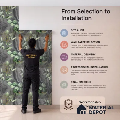MH 241 | Charcoal Marble Eucalyptus Floral Wallpaper - 10 Meter x 21 Inches, 57.37 Sq. Ft. (Min. 15% Wastage)