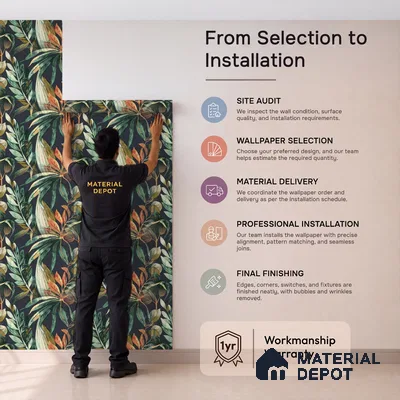 A71202 | Navy Palm Leaves Floral Wallpaper - 10 Meter x 21 Inches, 57.37 Sq. Ft. (Min. 15% Wastage)