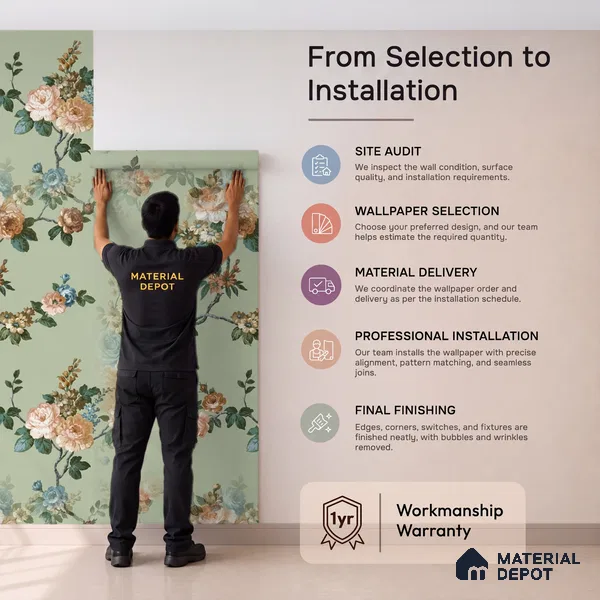 74054-3 | Green Rose Vine Floral Wallpaper - 5 Meter x 42 Inches, 57 Sq. Ft. (Min. 15% Wastage)