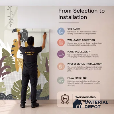 Cute Tropical Jungle Friends Wallpaper in a Playful Leafy Wonderland | WP 05238 Canvas | 250 GSM WP01CNF Paper | (MOQ = 30 Sq. Ft.)