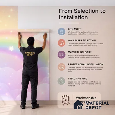 Rainbow Fantasy Wallpaper Background with a Soft Holographic Cartoon Glow | WP 05242 Canvas | 250 GSM WP01CNF Paper | (MOQ = 30 Sq. Ft.)