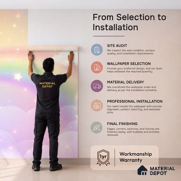Rainbow Fantasy Wallpaper Background with a Soft Holographic Cartoon Glow | WP 05242 Canvas | 250 GSM WP01CNF Paper | (MOQ = 30 Sq. Ft.)