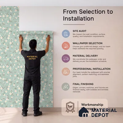 Sweet Bloom Textile Illustration Wallpaper Featuring Playful Cute Floral Motifs | WP 05274 B Non Woven | 150 GSM WP01MTF Paper | (MOQ = 30 Sq. Ft.)