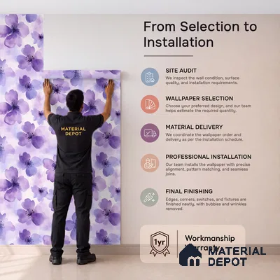 Purple Watercolor Blossoms Wallpaper Flowing Gracefully Across a Soft Pastel Background | WP 05276 Canvas | 250 GSM WP01CNF Paper | (MOQ = 30 Sq. Ft.)