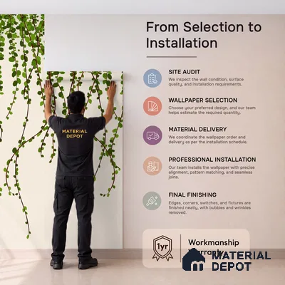 Green Foliage Wall Illustration Wallpaper of Climbing Leaves in Seamless Flow | WP 05279 Canvas | 250 GSM WP01CNF Paper | (MOQ = 30 Sq. Ft.)