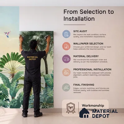 Jungle Garden Wall Mural Illustration Wallpaper Bringing Nature into Interior Spaces | WP 05282 B Non Woven | 150 GSM WP01MTF Paper | (MOQ = 30 Sq. Ft.)