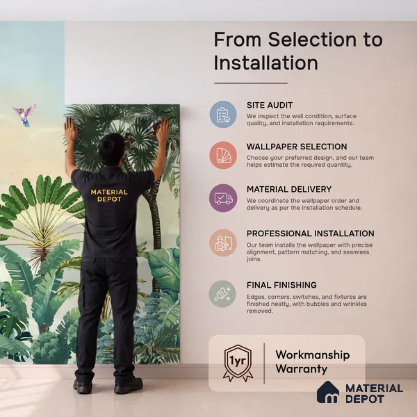 Jungle Garden Wall Mural Illustration Wallpaper Bringing Nature into Interior Spaces | WP 05282 Canvas | 250 GSM WP01CNF Paper | (MOQ = 30 Sq. Ft.)