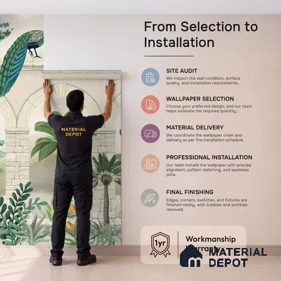 Traditional Mughal Wall Mural Wallpaper of Tropical Plants Birds and Peacock | WP 05283 Canvas | 250 GSM WP01CNF Paper | (MOQ = 30 Sq. Ft.)