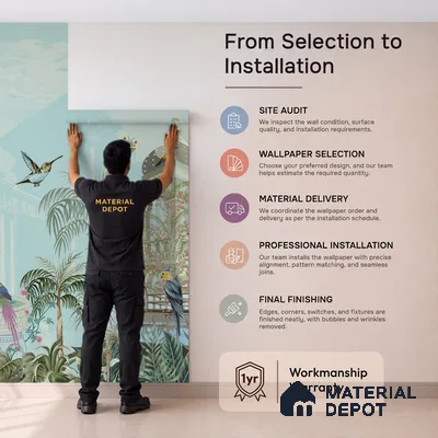 Mughal Forest Garden Illustration Wallpaper with Regal Plant Arches and Birds | WP 05284 B Non Woven | 150 GSM WP01MTF Paper | (MOQ = 30 Sq. Ft.)