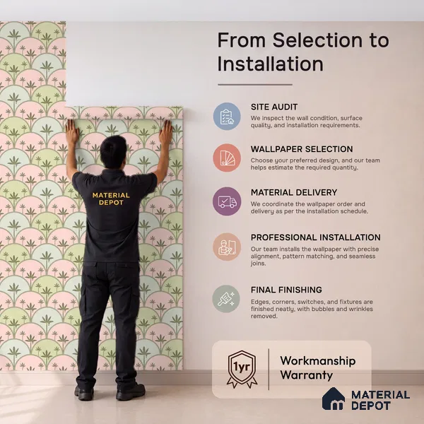 Kanan Roll 10 Meter x 19.68 Inches Soft Feel Wallpaper for Walls In Light Pink & Green - 54 Sq. Ft. | Minimum 15% wastage during installation