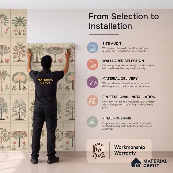 Beige Botanical Bliss Handmade wallpaper Customised for Walls