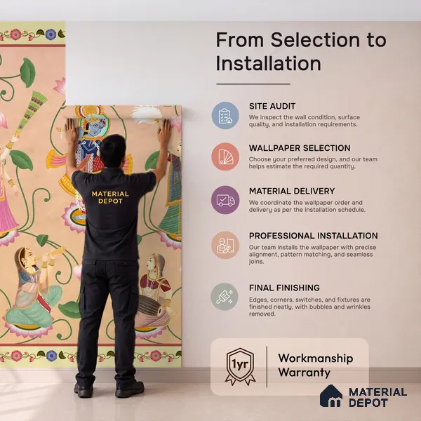 Vrindavan, Krishna and Gopies Soft Feel Customised Wallpaper