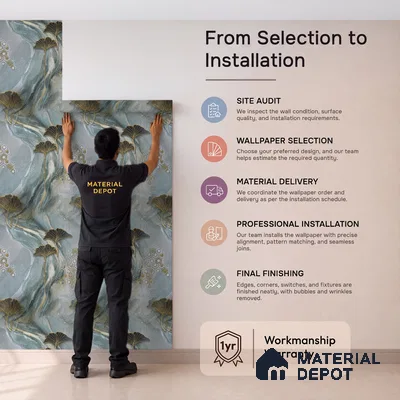 MH 205 | Grey Ginkgo Marble Floral Wallpaper - 10 Meter x 21 Inches, 57.37 Sq. Ft.