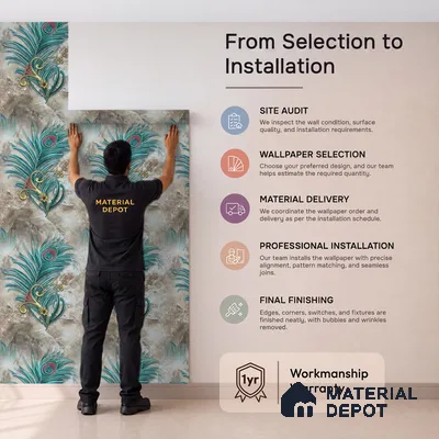 MH 214 | Brown Peacock Feather Emblem Marble Patterned Wallpaper - 10 Meter x 21 Inches, 57.37 Sq. Ft.