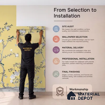 Aura in the Garden, Yellow Chinoiserie Handmade Wallpaper