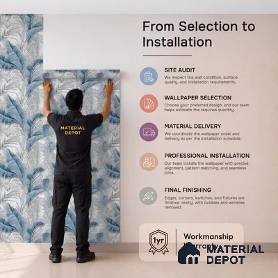 25-555-25 | Denim Blue Banana Leaf Floral Wallpaper - 10 Meter x 21 Inches, 57.41 Sq. Ft.