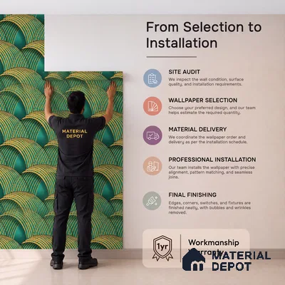 TC 701 | Green & Gold Scallop Fan Patterned Wallpaper - 5 Meter x 42 Inch, 57 Sq. Ft.