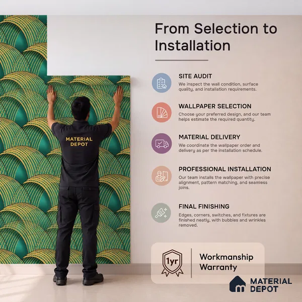 TC 701 | Green & Gold Scallop Fan Patterned Wallpaper - 5 Meter x 42 Inch, 57 Sq. Ft.