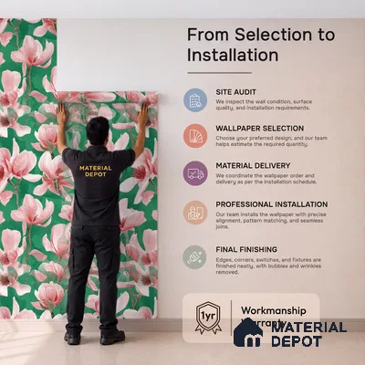 TC 708 | Green Magnolia Bloom Floral Wallpaper - 5 Meter x 42 Inch, 57 Sq. Ft.