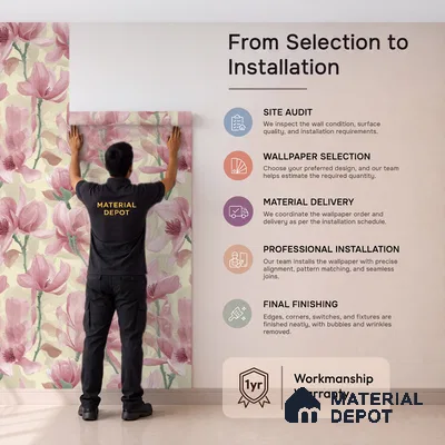 TC 712 | Butter Cream Pink Magnolia Floral Wallpaper - 5 Meter x 42 Inch, 57 Sq. Ft.