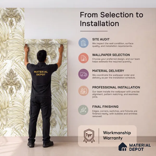 TC 729 | Cream Gold Palm Damask Floral Wallpaper - 5 Meter x 42 Inch, 57 Sq. Ft.