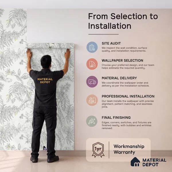 TC 798 | Grey Pastel Butterfly Fern Floral Wallpaper - 5 Meter x 42 Inch, 57 Sq. Ft.