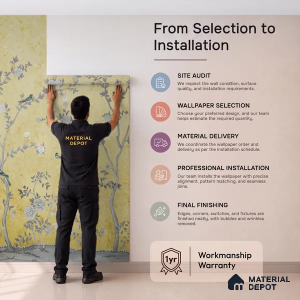 Yellow Aura in the Garden, Luxury Chinoiserie Wallcovering Sukoon Series Canvas Chinoserie Design (Customised Size Wallpaper)