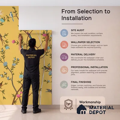 700211 - Yellow Chinoiserie Wallpaper with Flowers and Birds, Customised Sparkla N Shine Series Soft Feel Chinoserie Design (Customised Size Wallpaper)