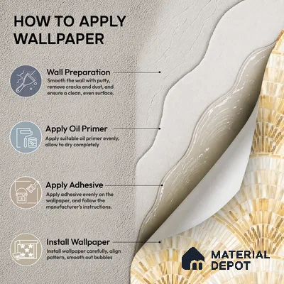 88371-2 | Gold & Cream Fan Scallop PVC Patterned Wallpaper - 5 Meter x 42 Inch, 57 Sq. Ft. (Min. 15% Wastage)