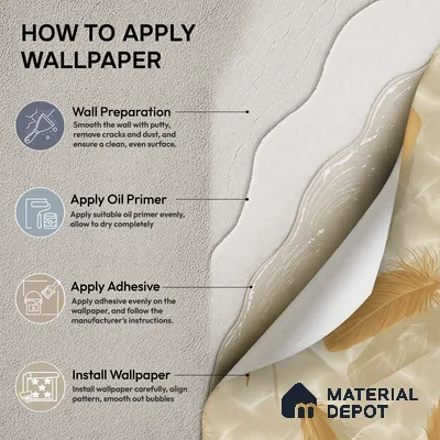 88486-2 | Gold & Beige Falling Feathers PVC Patterned Wallpaper - 5 Meter x 42 Inch, 57 Sq. Ft. (Min. 15% Wastage)