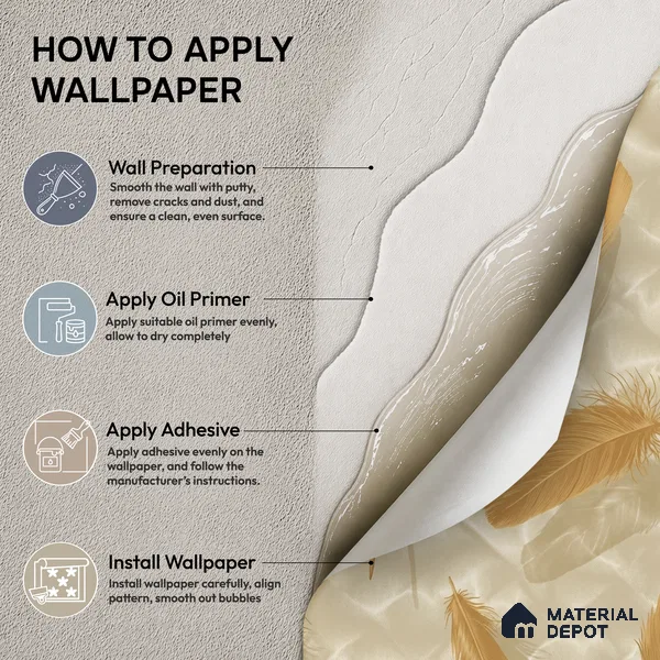 88486-2 | Gold & Beige Falling Feathers PVC Patterned Wallpaper - 5 Meter x 42 Inch, 57 Sq. Ft. (Min. 15% Wastage)