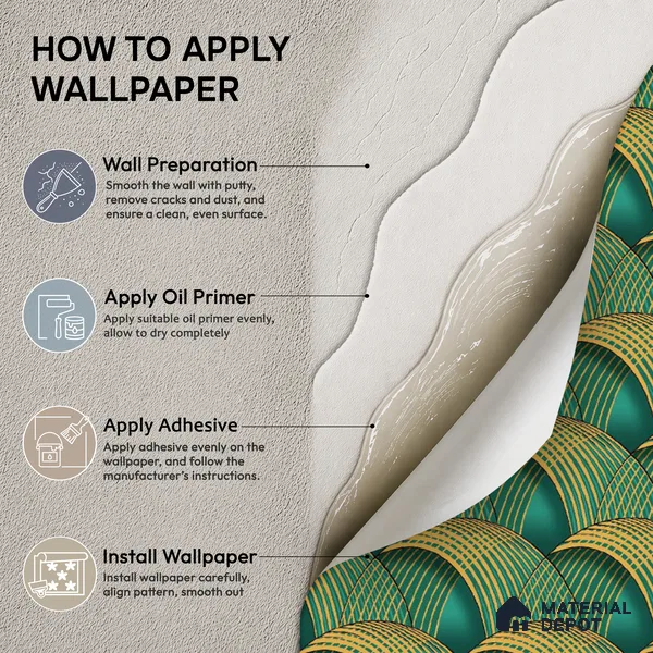 TC 701 | Green & Gold Scallop Fan Patterned Wallpaper - 5 Meter x 42 Inch, 57 Sq. Ft.