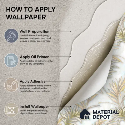 TC 730 | Gold Beige Feather Palm Floral Wallpaper - 5 Meter x 42 Inch, 57 Sq. Ft.