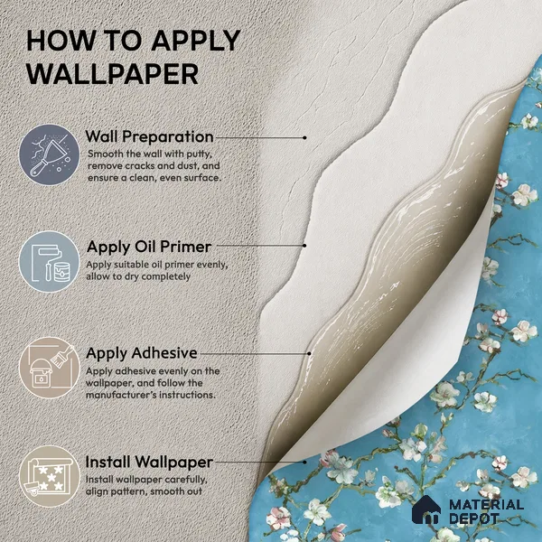 OR05-4 | Teal Blue Almond Blossom PVC Floral Wallpaper - 5 Meter x 42 Inch, 57 Sq. Ft. (Min. 15% Wastage)