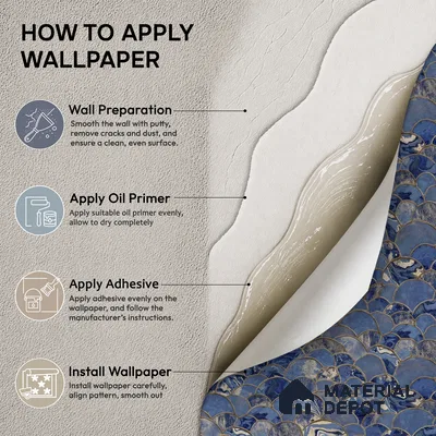 OR06-5 | Navy Blue Scallop Fan Mosaic PVC Patterned Wallpaper - 5 Meter x 42 Inch, 57 Sq. Ft. (Min. 15% Wastage)